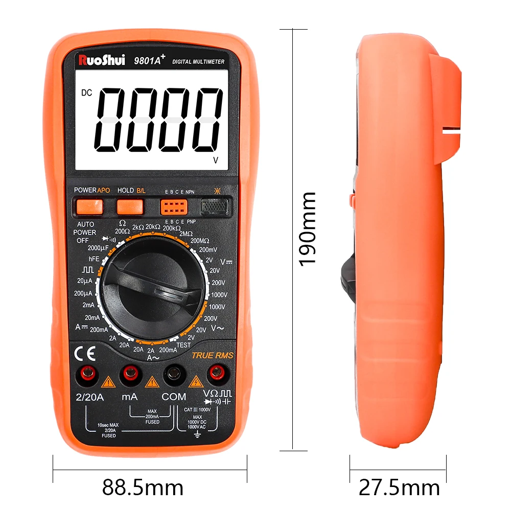 RuoShui Digital Multimeter True RMS 20mF High Precision AC/DC Voltage 20A Triode Temperature Capacitance Transistor Wires Tester