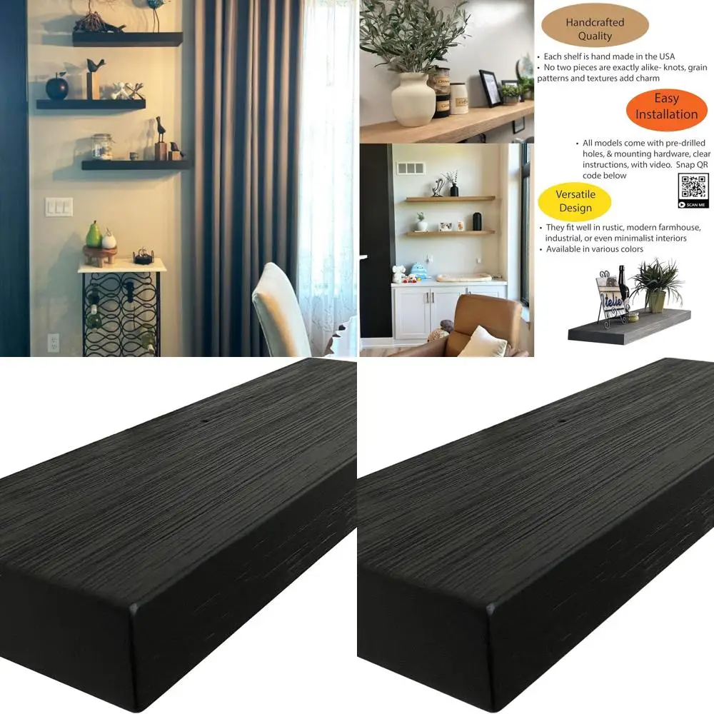

24 Inch Natural Wooden Wall Shelves - 24x6x2 in - Rustic Style for Home Storage - Ideal for Bedrooms, Bathrooms, Kitchens