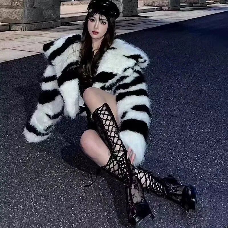 Zebra Fur Coat Short Women's Fur Jacket 2024 Winter New Top Thickened