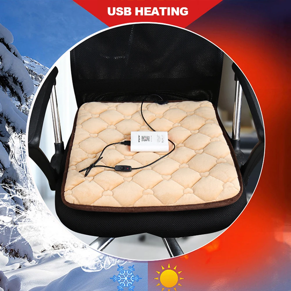 Car Heating Cushion Comfortable Seat Warmer With USB Cigarette Cable Fast-heating Electric Winter Warm Temperature Adjustable