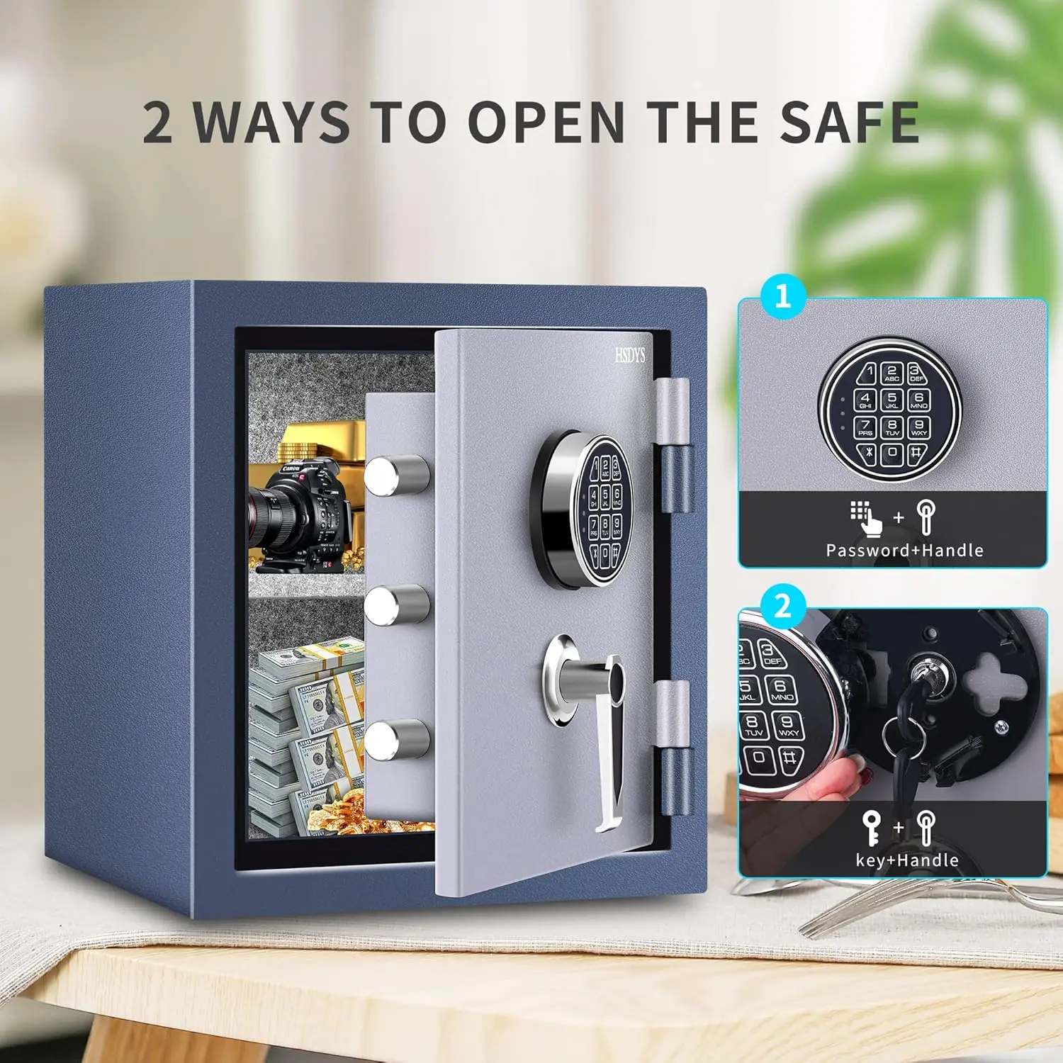 Firproof Safe Box 1.0 Cubic Feet,Security Safe With Digital Keypad and Key Lock, Home Safes Locker Box For Documents,Jewelry,Mon