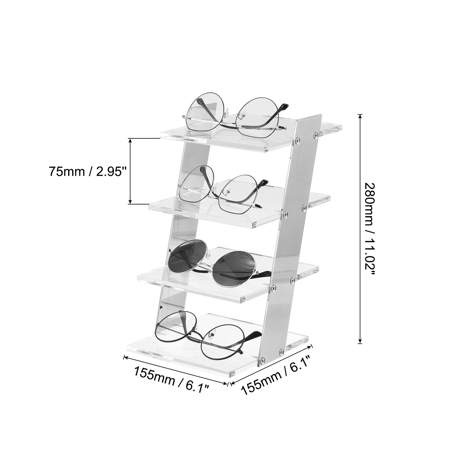 1Pcs Sunglasses Display Stand Transparent Acrylic Sunglass Rack 4-tier Glasses Stand Eyewear Rack for Optical Home Shopping Mall