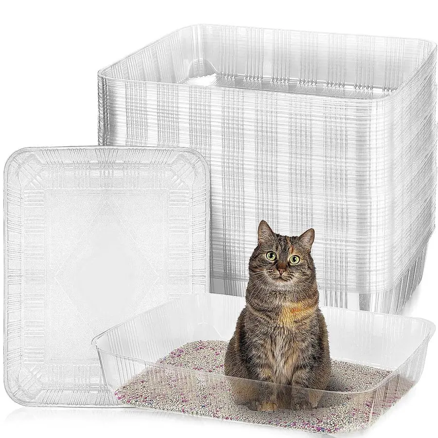 

50 Pack Disposable Cat Litter Box for Cats, Large Disposable Kitty Litter Tray Boxes 19.69 x 15.75 x 3.94 Inches Plastic Pets Pa