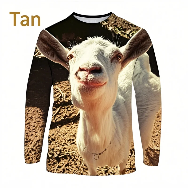 New Funny Animal Goat Men's T-shirts Women's 3D Print Long Sleeve T Shirts Casual Round Neck Personality Street Style Kids Tops