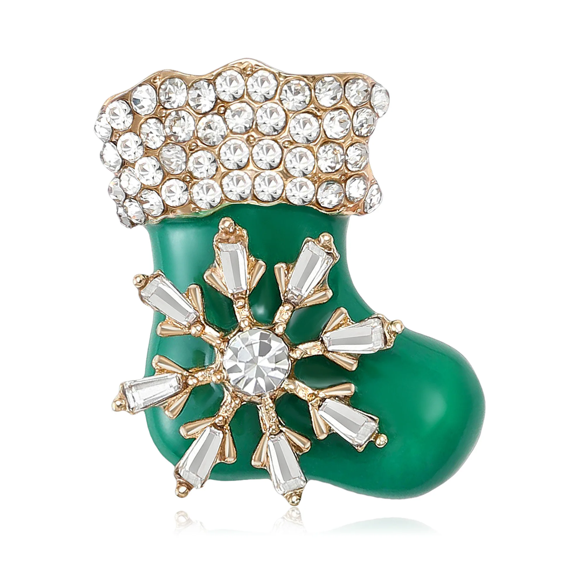 

Creative Oil-drip Rhinestone Green Sock Brooch Suitable For Both Girls And Boys As A Christmas Party Dress Accessory