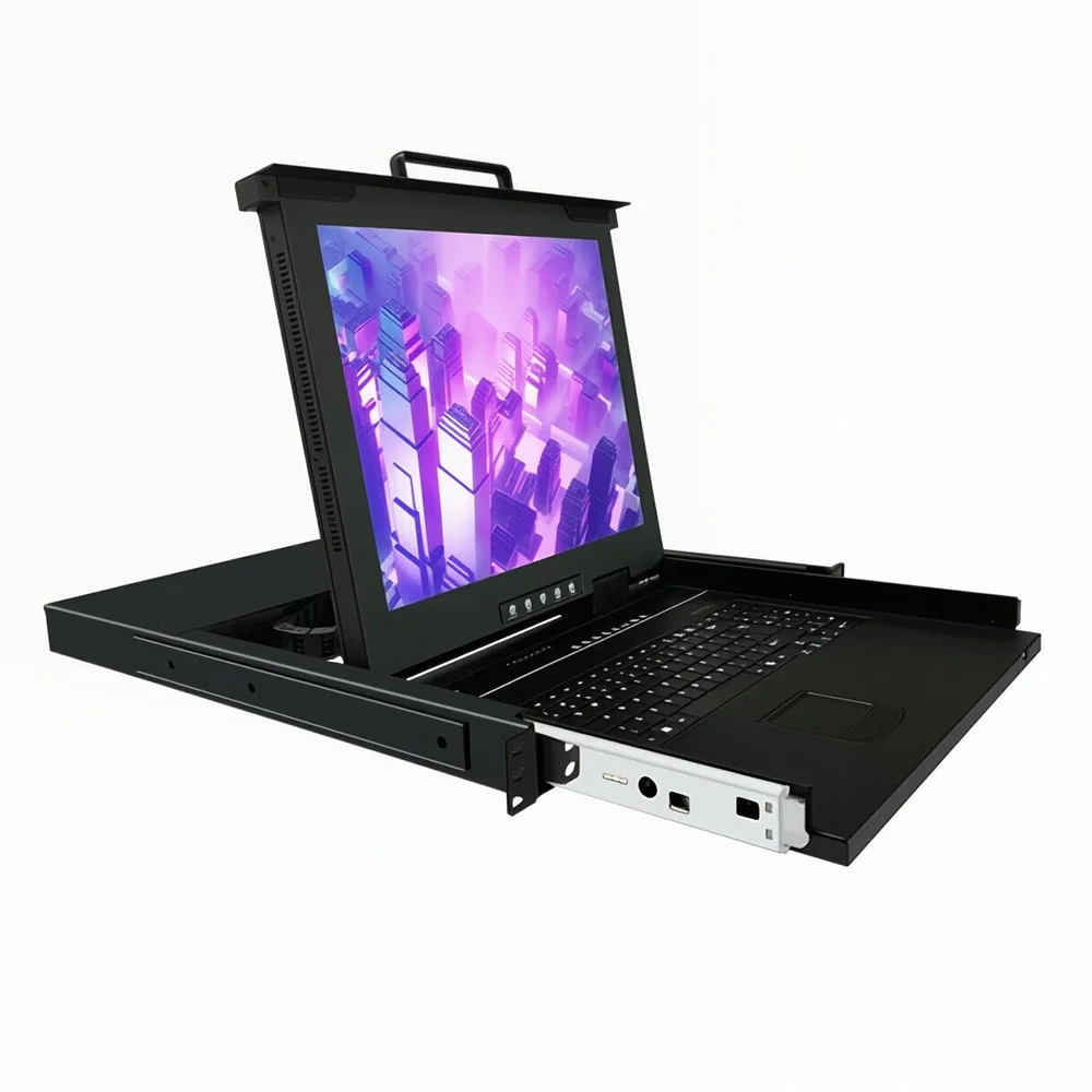 1U Rackmount LCD KVM Switch Drawer Console LCD KVM Switch With 8 Port For + 8 Cables Stock Product