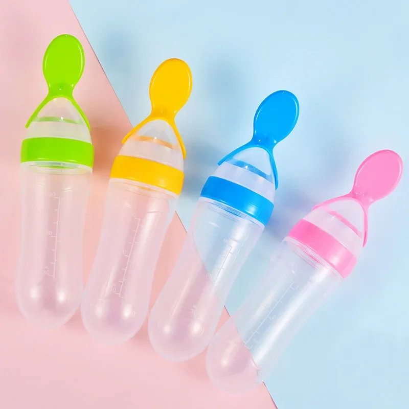 Squeezing Feeding Bottle Silicone Newborn Baby Training Rice Spoon Infant Cereal Food Supplement Feeder Safe Tableware Tools