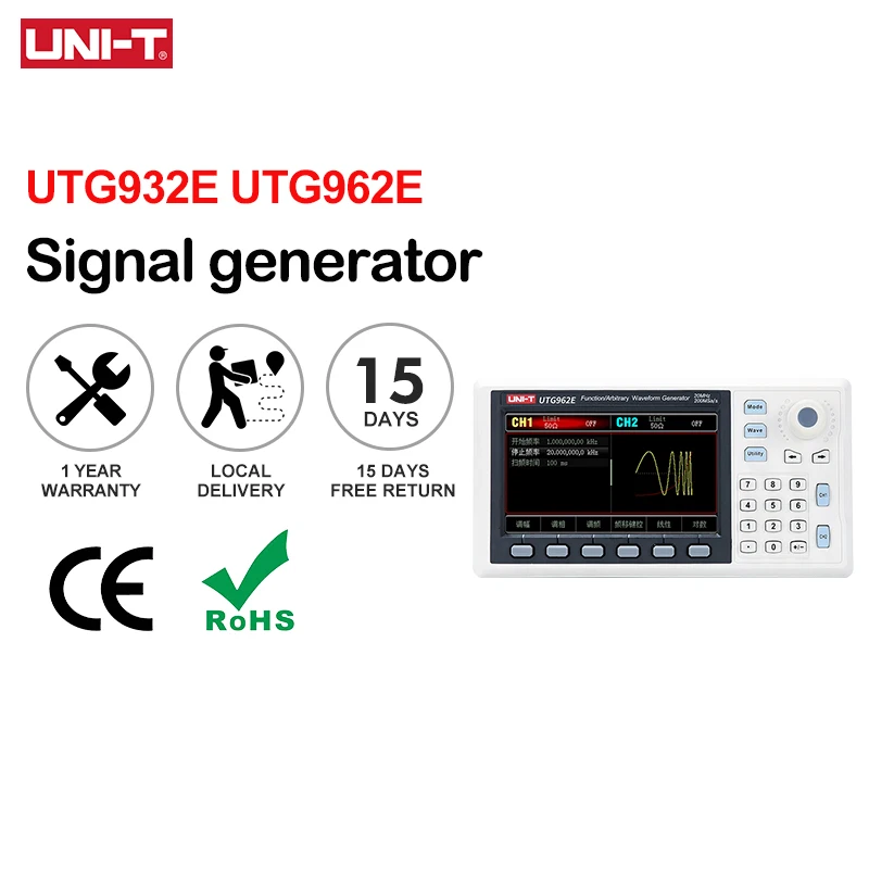 Uni-t Utg932e Utg962e Função Arbitrária Waveform Generator Fonte de Sinal Dual Channel 200 ms s 14bits Frequency Meter 60mhz