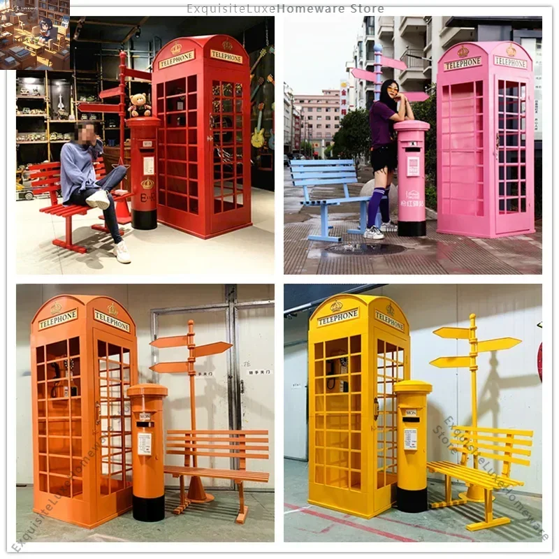 Internet celebrity suit, phone booth, mailbox, street sign, sign, landscape, double bench, shopping mall, Meichen bar props free