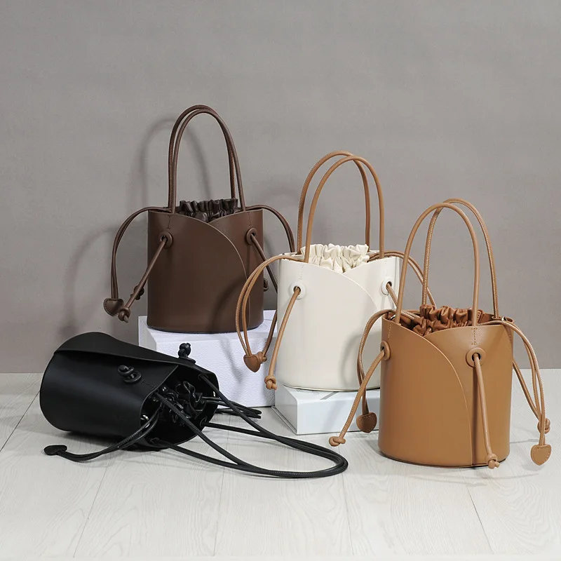 New Bucket Bag Korean Style Luxury Brand Handbags Designer Women's Bag Drawstring Temperament Brown Shoulder Messenger Handbag