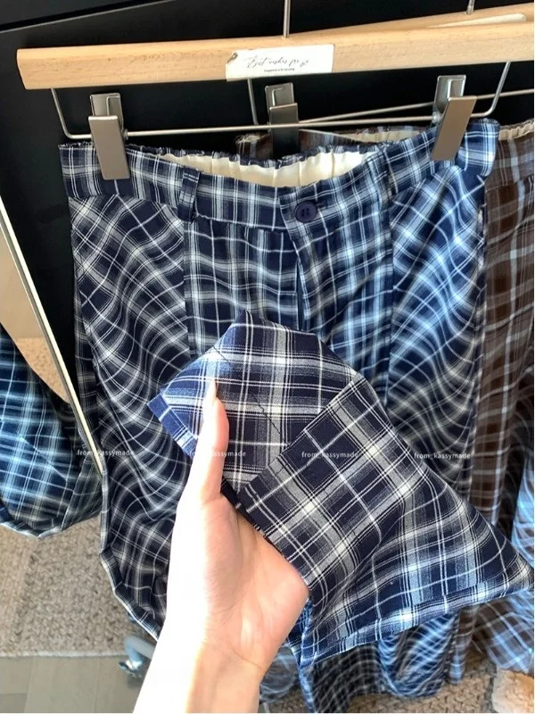 

Retro Plaid Wide Leg Pants Women's High Waist Slimming Crossbody Long Casual Pants Korean Style Versatile Knife Shape