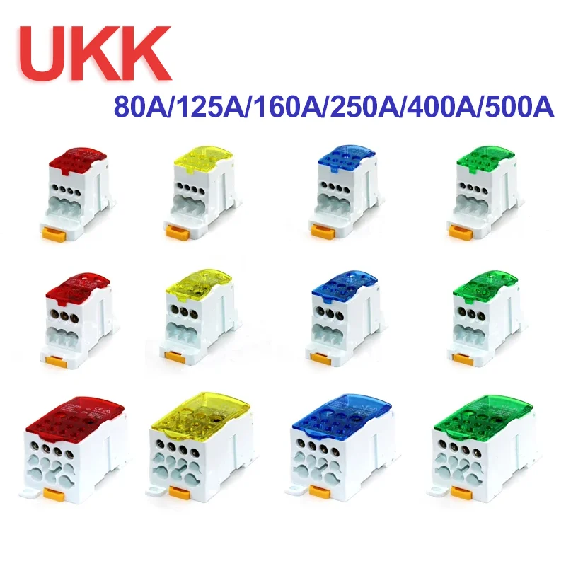 UKK80A 125A 160A 250A 400A 500A Terminal Block 1 in Many Out Din Rail Distribution Box Universal Electric Wire Connector Heavy