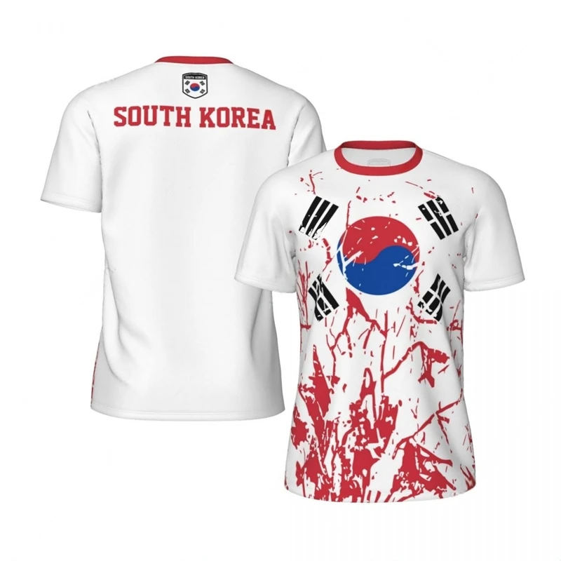 South Korea Flag Football T Shirts For Men Fashion Summer National Emblem 3D Printed Jersey Casual Quick Dry Breathable Tees Top