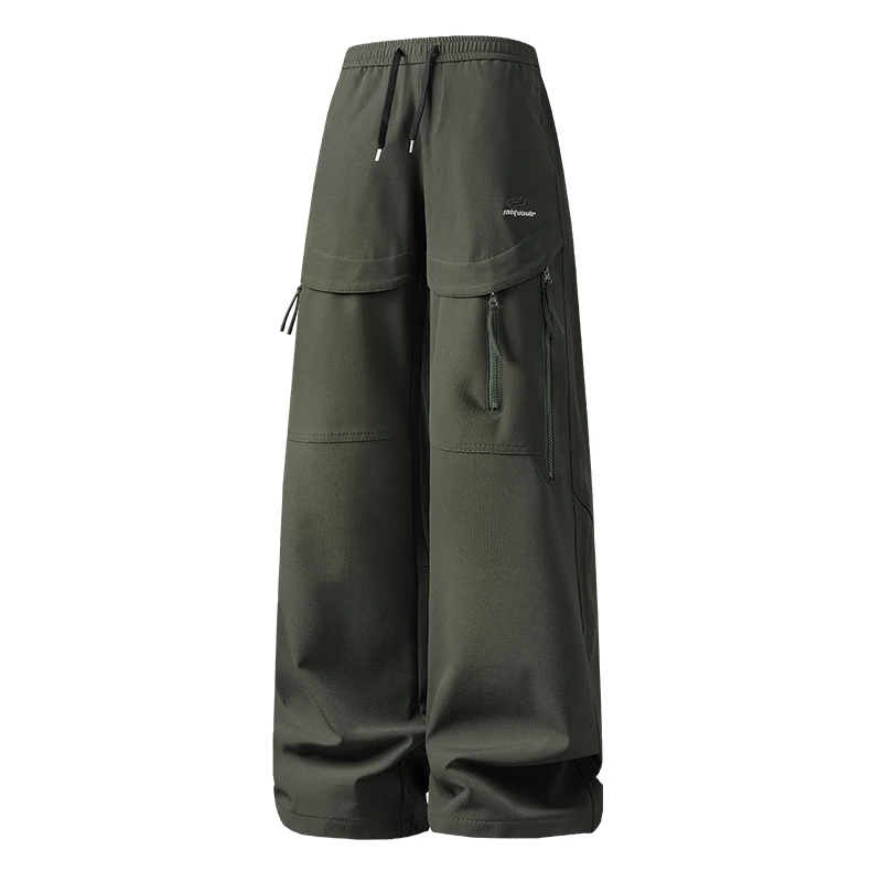 

New Arrival Men's Baggy Cargo Pants – Zipper Pocket Drawstring Wide Leg Trousers for Streetwear & Outdoor