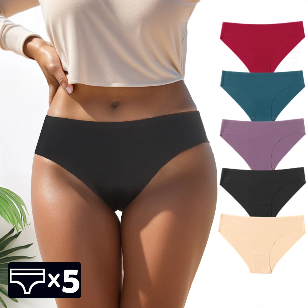 WarmSteps 5Pcs Pack Women\'s Solid Panties Soft Silk Briefs Breathable Lingerie 5 Pieces Set Panties for Woman Underwear Low Rise