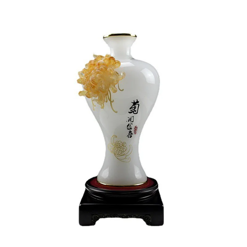 

Ancient glazed jade vase ornament, housewarming gift, high-end living room decorative flower arrangement