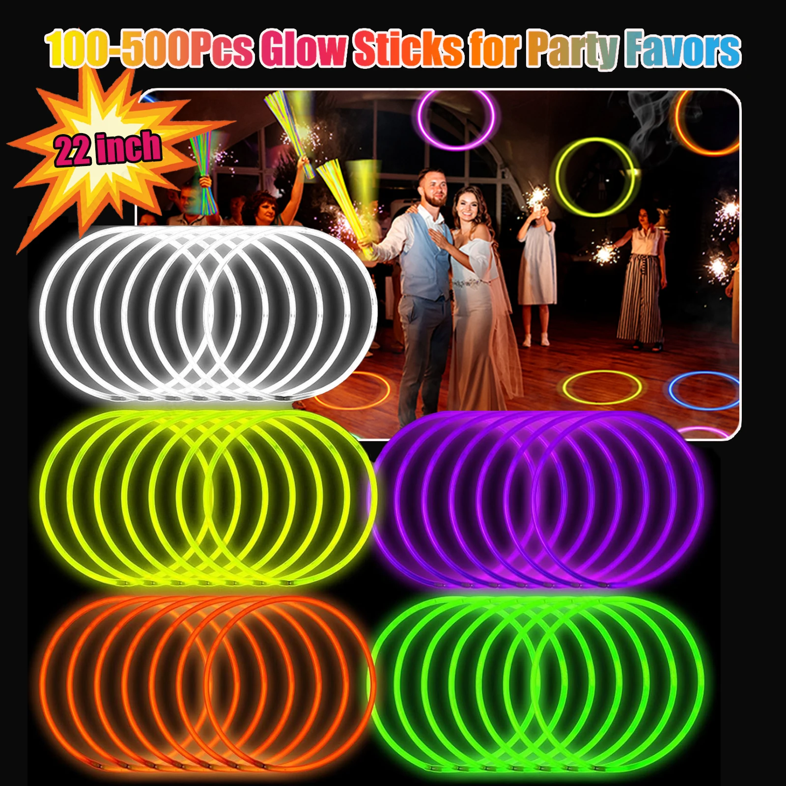 100-500Pcs 22inch Glow Sticks for Party Wedding Fluorescence Glowing Necklaces Bracelet with Connectors in the Dark Party Supply