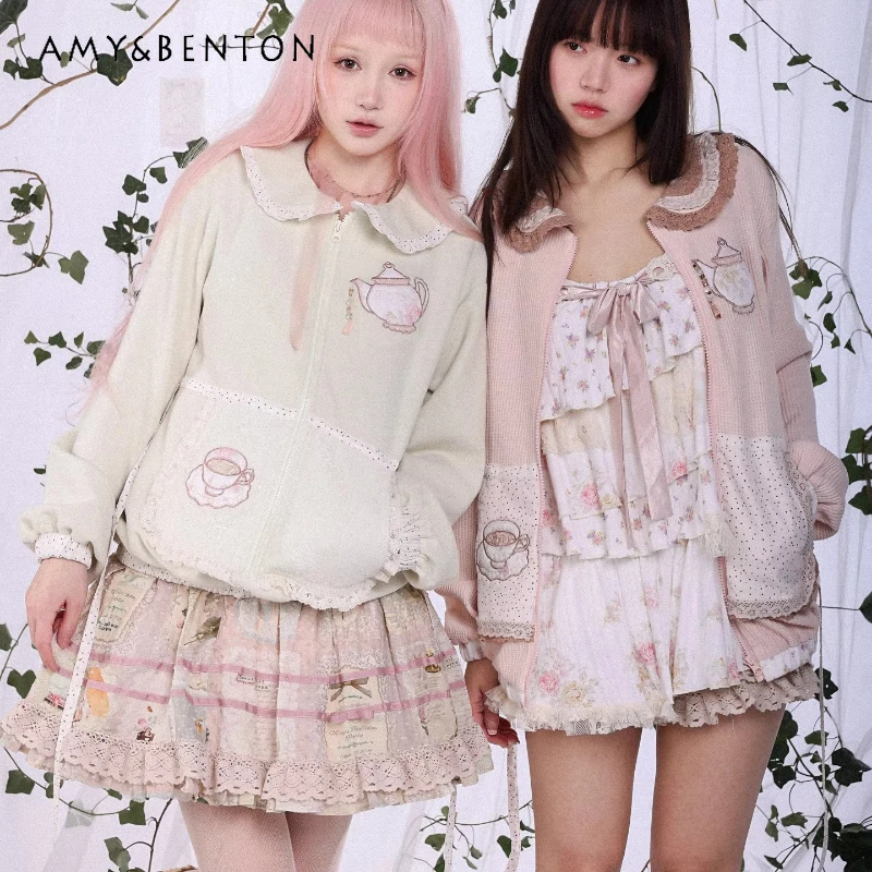 

Original Fake Apron Pocket Design Women's Cardigan Coats 2026 New Loose Comfortable Cute Doll Collar Versatile Jackets Ladies