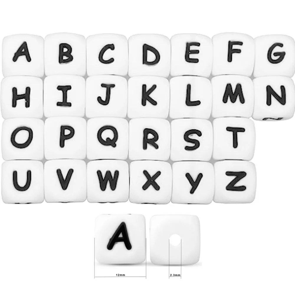 12mm Silicone Letter Beads English Alphabet  Use For Bracelet Necklace Pacifier Chain DIY Handmade Jewelry Accessories