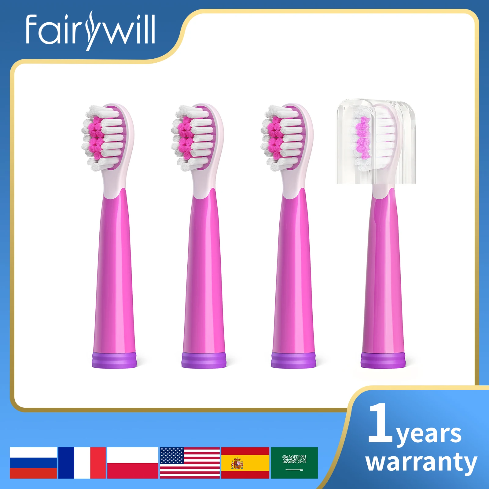 2023 Fairywill Sonic Electric Child Soft Toothbrushes Replacement Heads Toothbrush 4/8 Heads Sets for FW-2001 Head Toothbrush