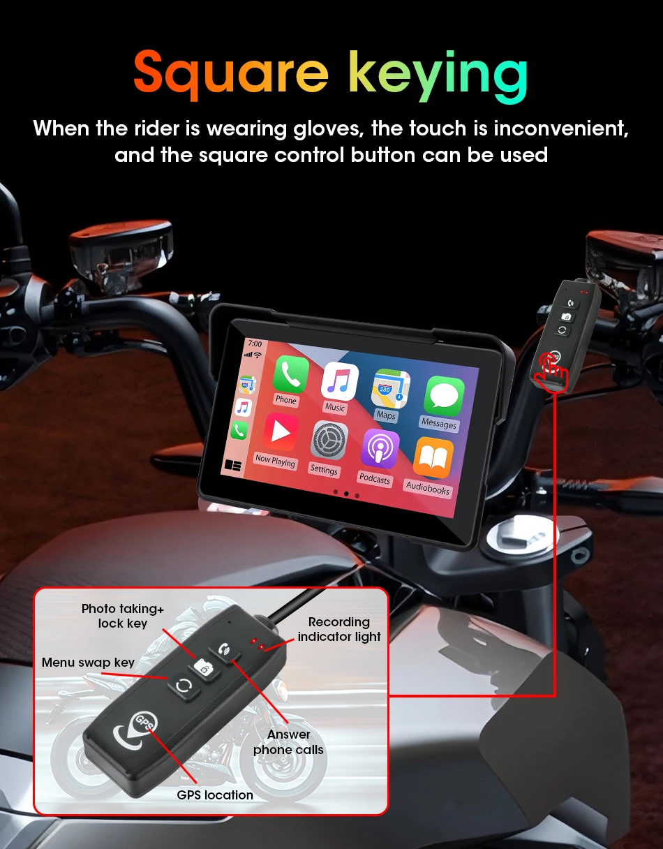 5/7 zoll IPX7 Wasserdichte Motorrad Tragbare Navigation GPS Motorrad Drahtlose Carplay Android Auto Moto Display Screen Monitor – Detail 12