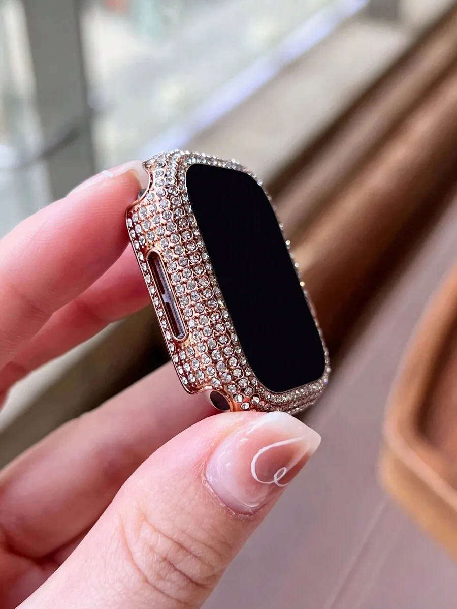 1pc Rose Gold Fashionable Attractive Shiny Crystal Diamond Decoration Dual-Use Anti-Drop Ultraslim Tempered Glass Protective