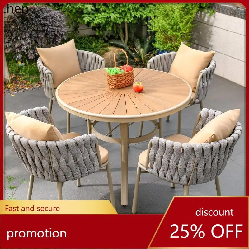 

HT outdoor table and chair combination light luxury one table and two chairs villa yard courtyard leisure tea table