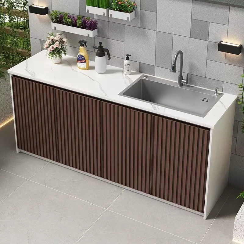 Outdoor rock slab sink Balcony wash basin Sink Aluminum alloy locker