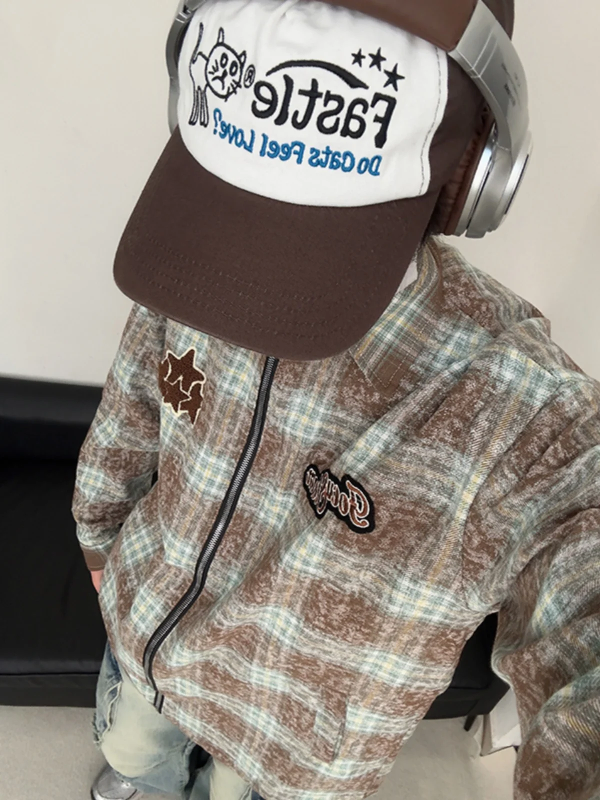 

Hip Hop Plaid Shirt Men's Spring Autumn High Street Embroidery Design Cool Grid Pattern Shirt Coat Standard Fit Long Sleeve