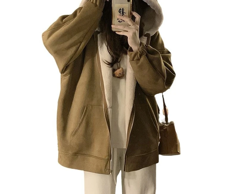 Hooded and Flannel Cotton Coat Women's Lamb Fleece Cotton Coat Winter Jacket