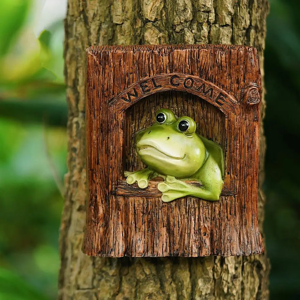 Weatherproof Frog Sculpture Resin Frog Statue Wall Art Ornament Garden Patio Decoration Welcome Sign Fairy Garden Accessories