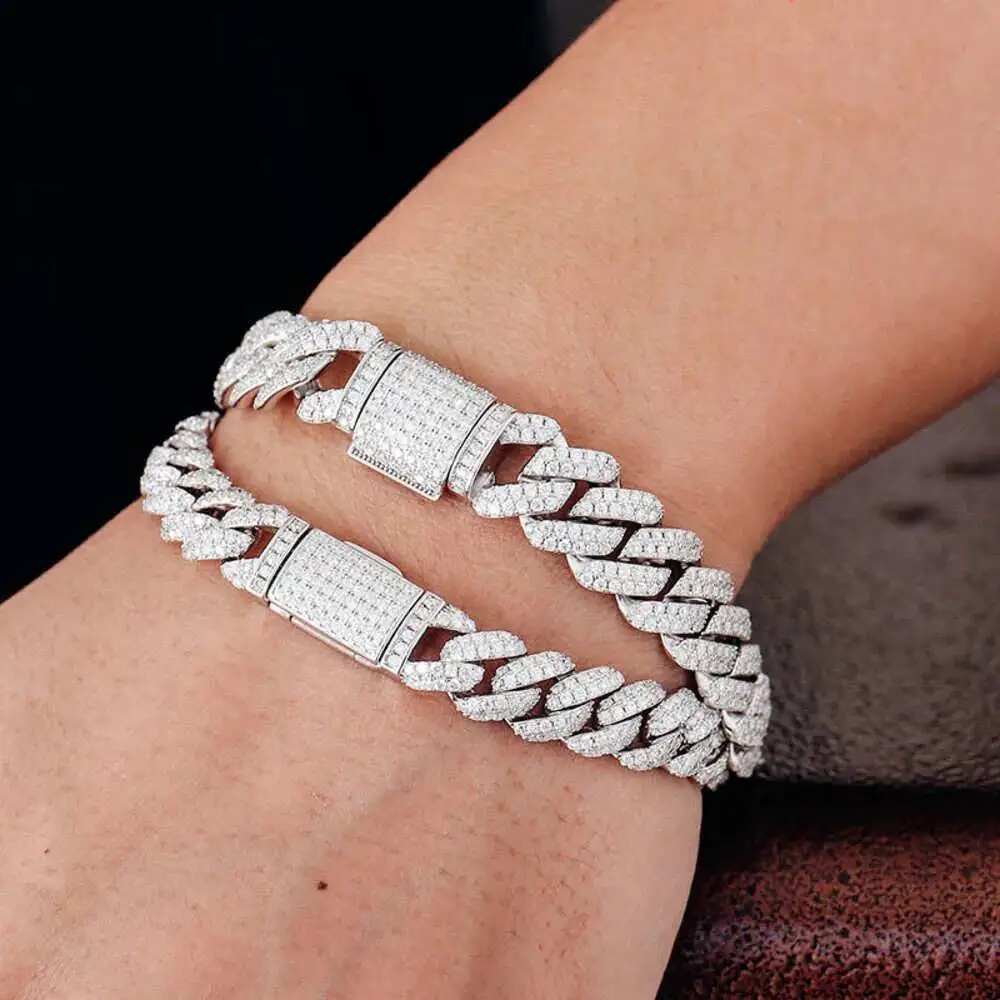 Luxury 10mm Iced Out Pass Diamond Tester Vvs Moissanite Jewelry 925 Sterling Silver Necklace Bracelet Women Men Cuban Link Chain
