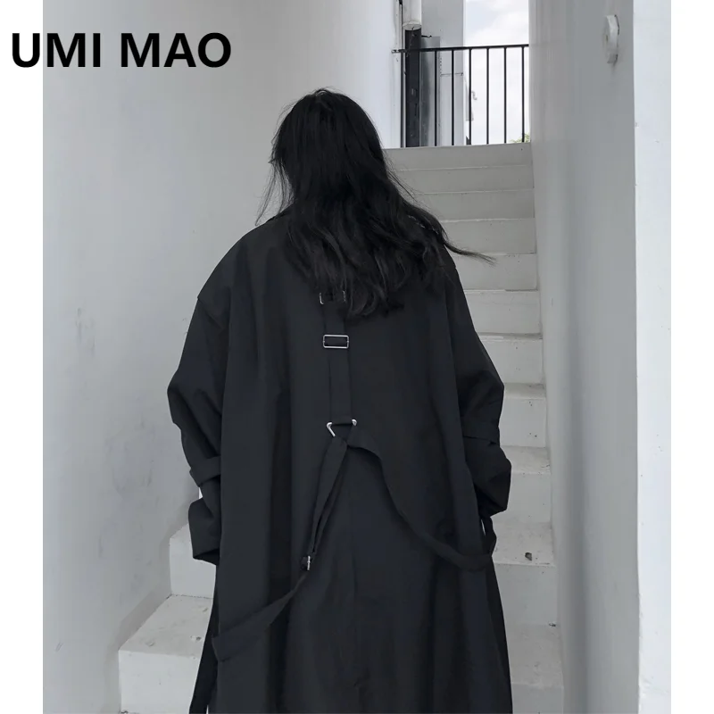 

UMI MAO Yamamoto Dark Trench Coat Black Heavy Industry Design Spring Autumn Loose Men Women Medium Length Windbreaker Jacket