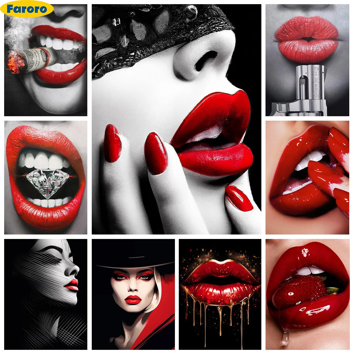 

Sexy Red Lips 5D Diamond Art Painting Fashion Romantic Love Poster Diy Diamond Embroidery Cross Stitch Home Wall Decor Hand Gift