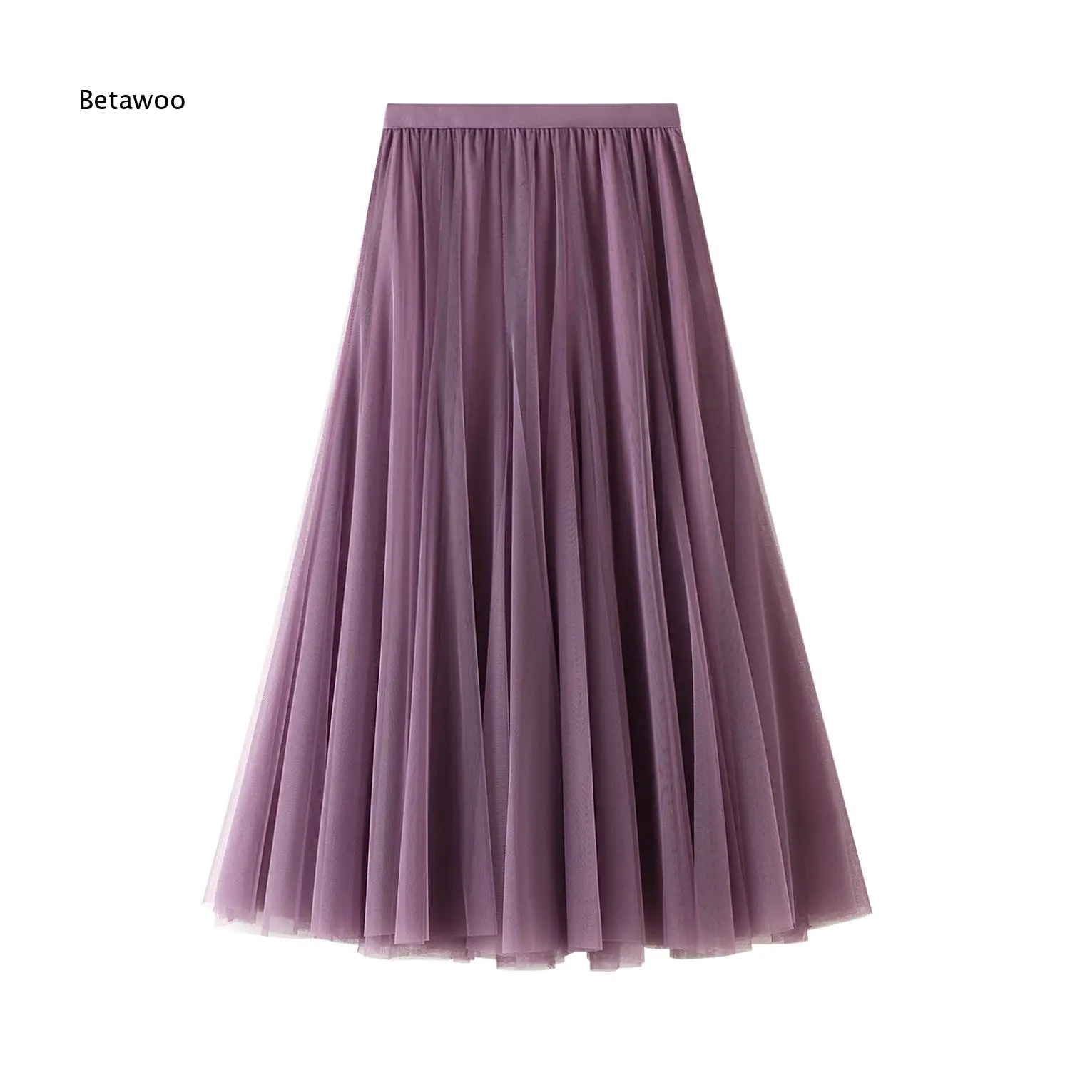 Womens high waist tulle midi skirt pleated a line design flowy fairy style soft mesh fabric elegant bottom suitable for party