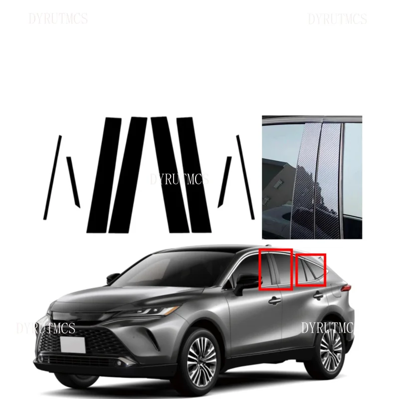 

Silver Carbon Glossy Black Pillar Post Fit For Toyota Venza Harrier XU80 2021 2022 2023 Door Side Window Moulding Trim Cover