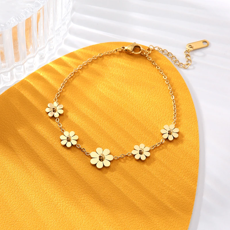 EILIECK 316L Edelstahl Blumen Halskette Armband Ohrringe für Damen Goldfarben Metall 18 K vergoldeter Schmuck 4-teiliges Set Bijoux Geschenk – Detail 12