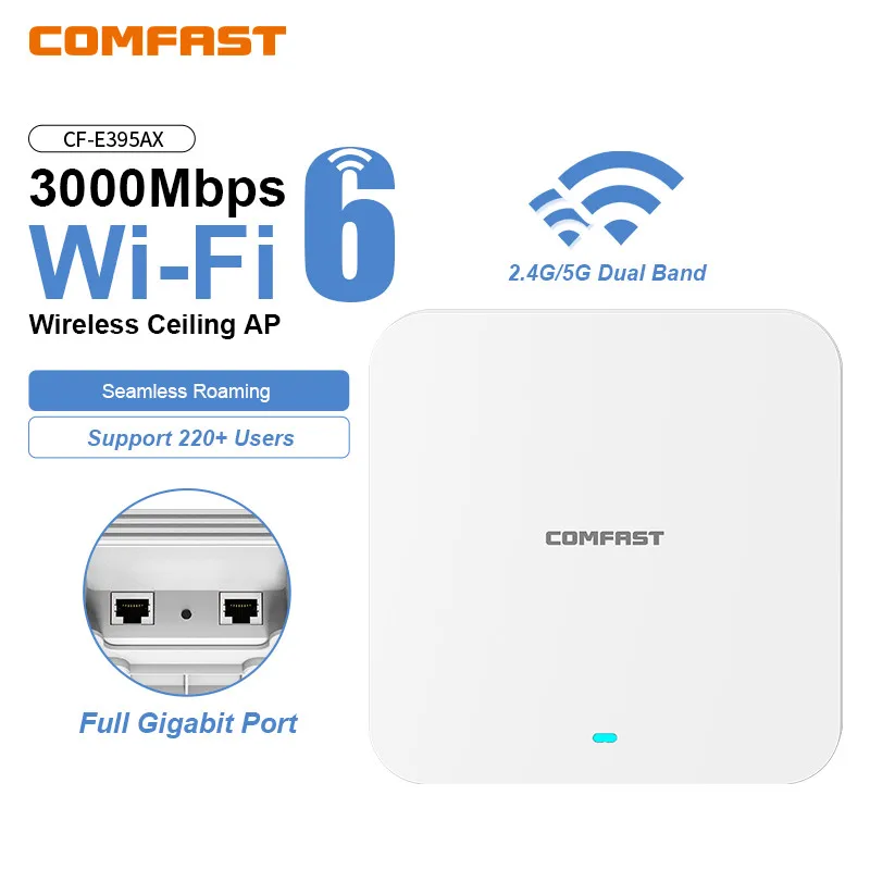 WiFi6 Ceiling AP 3000M Gigabit POE RJ45 Titik Akses Nirkabel Dalam Ruangan 2.4 5.8Ghz Dipasang di Dinding WiFi Repeater Cover Roaming