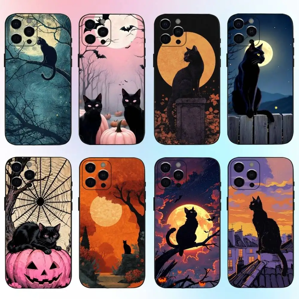 

Luxury Scene Lovely Cat Phone Case For iPhone17,16,15,14,13,12,11 Plus,Pro Max Soft Black Cover
