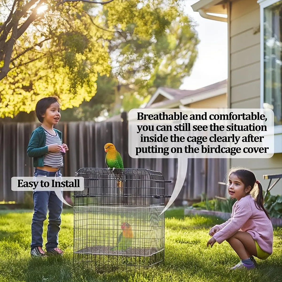 AA77 NEW Large Bird Cage Cover, Bird Cage Seeds Catcher, Adjustable Soft Nylon Mesh Net, Birdcage Cover Skirt Seeds Guard 2pcs