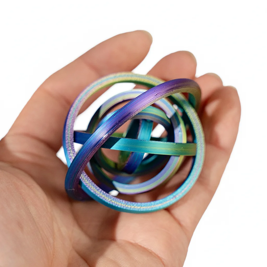 3D Printed Hex Ring Finger Ring - Colorful Rotating Novelty Ornament, PLA Material, Trendy Unique Desktop Toy