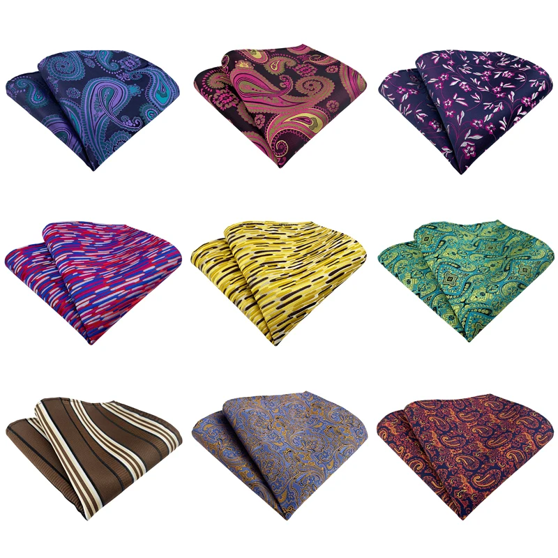 Fashion Colorful Mens Pocket Square 25CM Paisley Stripes Floral Classic Wedding Handkerchief Business Jacquard Chest Towel Hanky