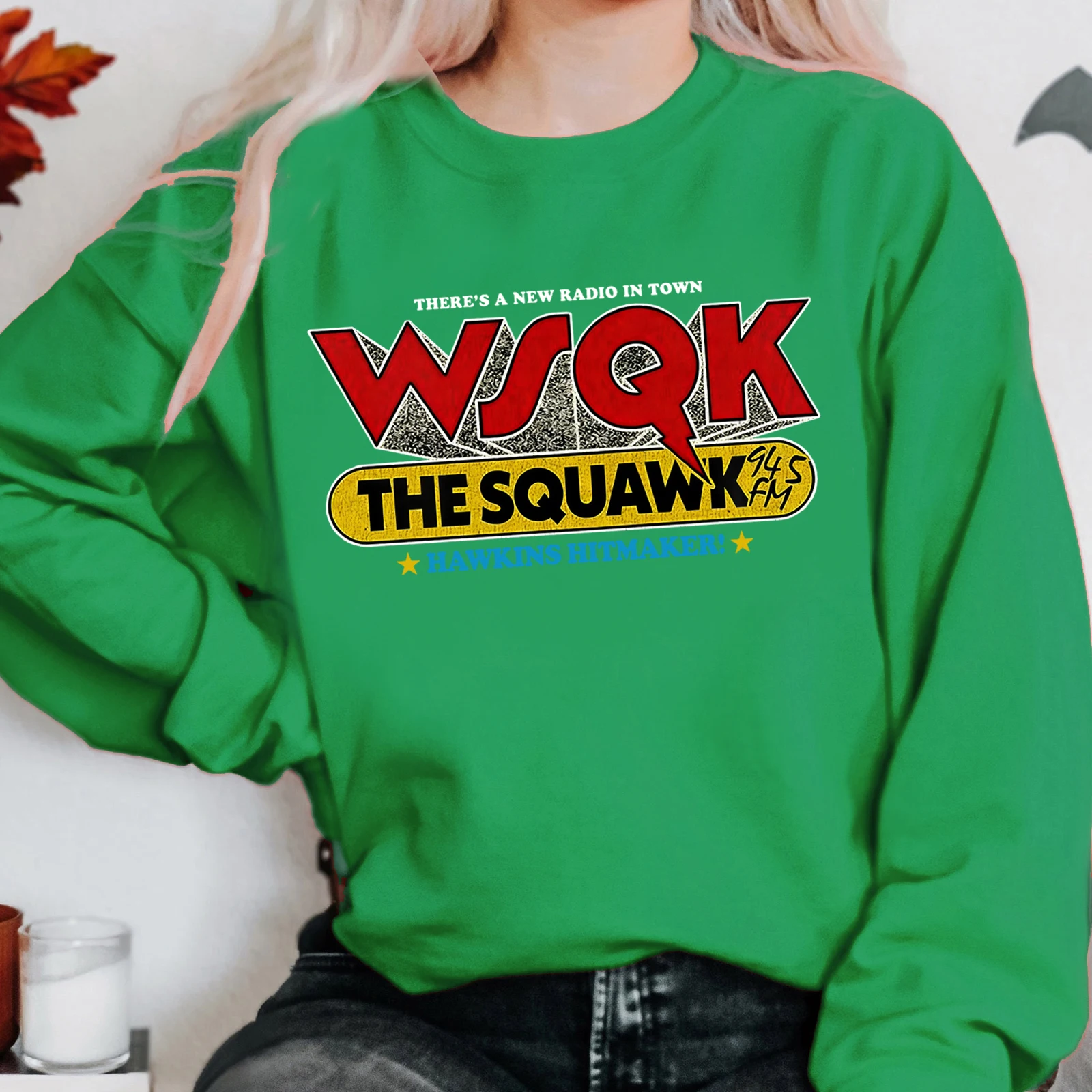 Wsqk the squawk 94.5 fm moletom homem mulher oversized harajuku o-pescoço manga longa moletom com capuz