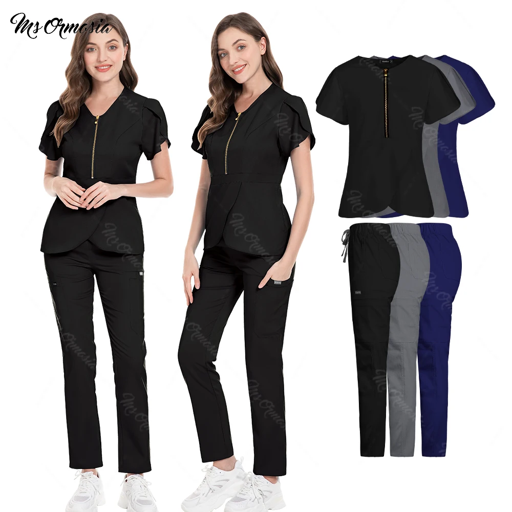 

Beauticians Work Uniforms Fashion Workwear Scrub Tops Pants Women Beauty Salon Clothes Medical Scrubs Uniforms Nurse Accessories