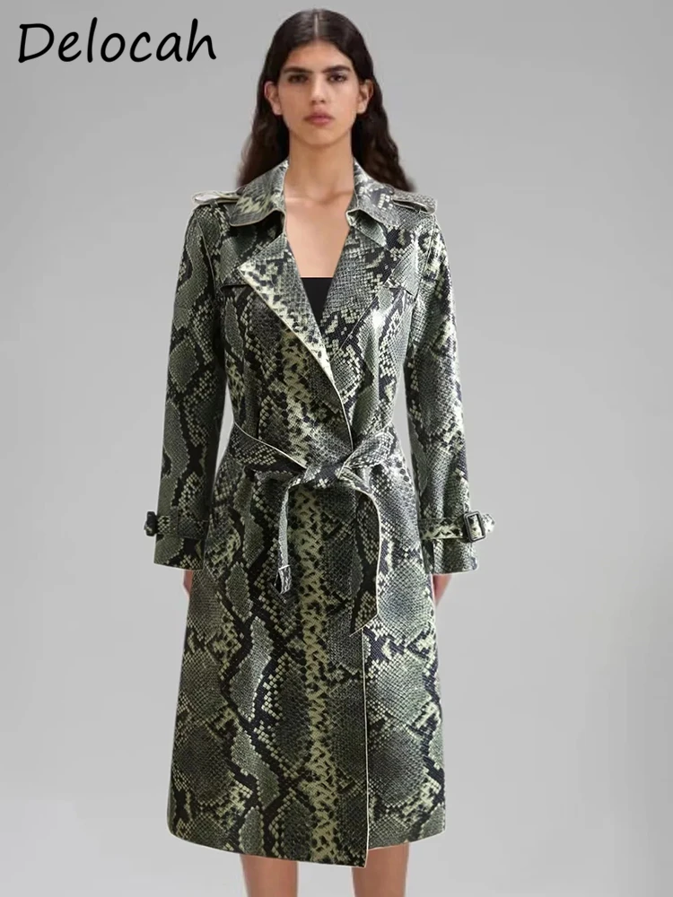 

Delocah High Quality Autumn Women Fashion Runway Trench Coats Long Sleeve Bow Belt Vintage Printed Loose Ladies Coats Overcoat