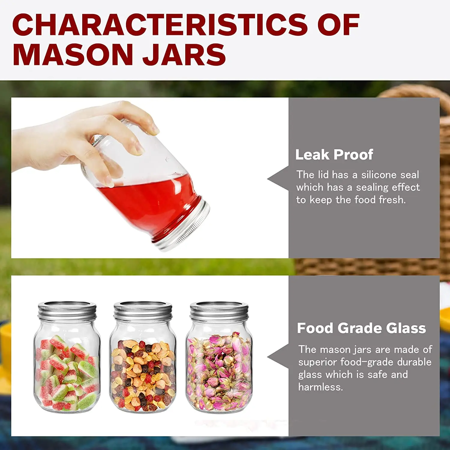 450ML Regular-Mouth Glass Mason Jars with Metal Airtight Lids and Bands for Canning, Preserving, & Meal Prep