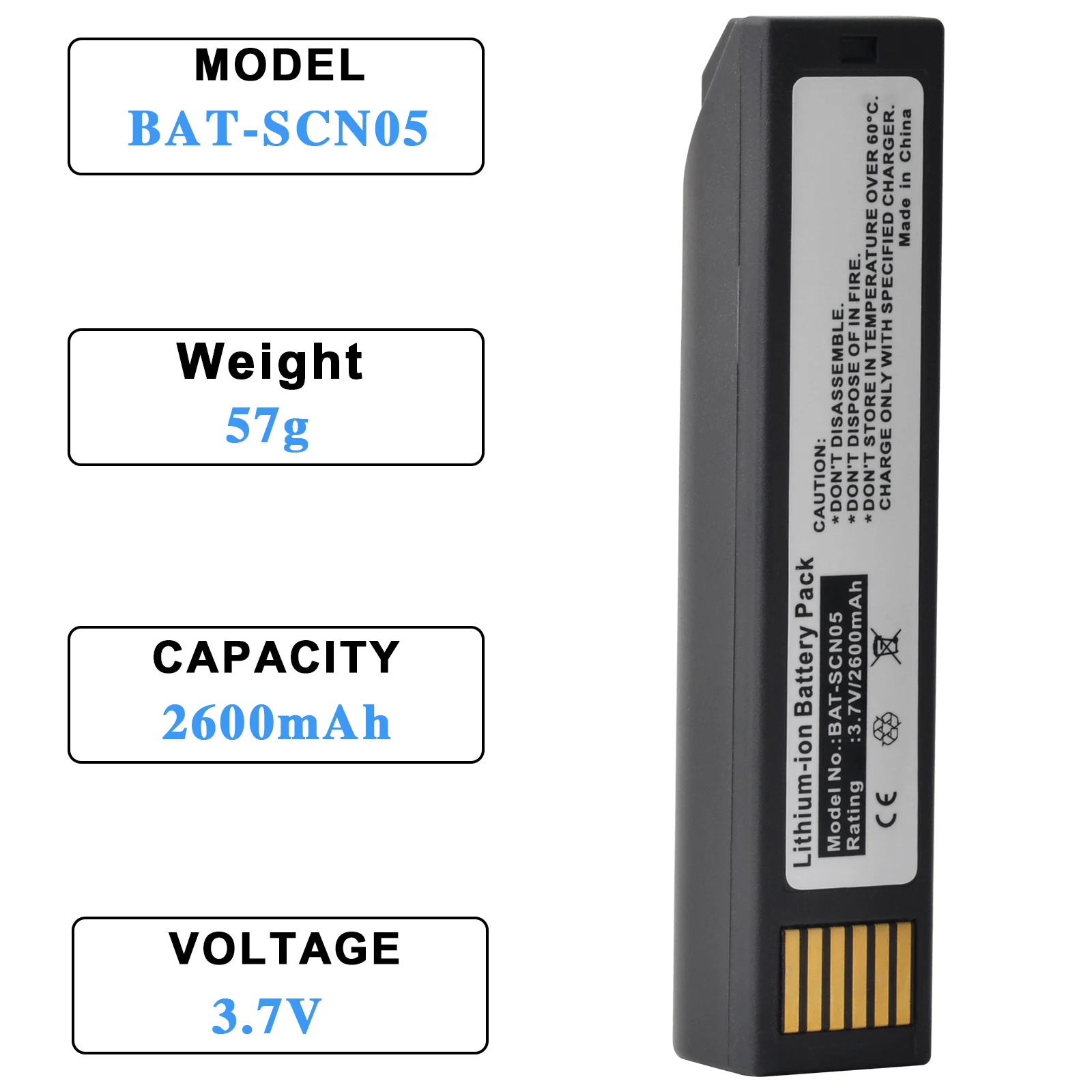 

2600mAh BAT-SCN05 Wireless Barcode Scanner Battery,Rechargeable Li-ion Battery BAT‑SCN01 for Honeywell 1902GSR 1952G 1991i 1202