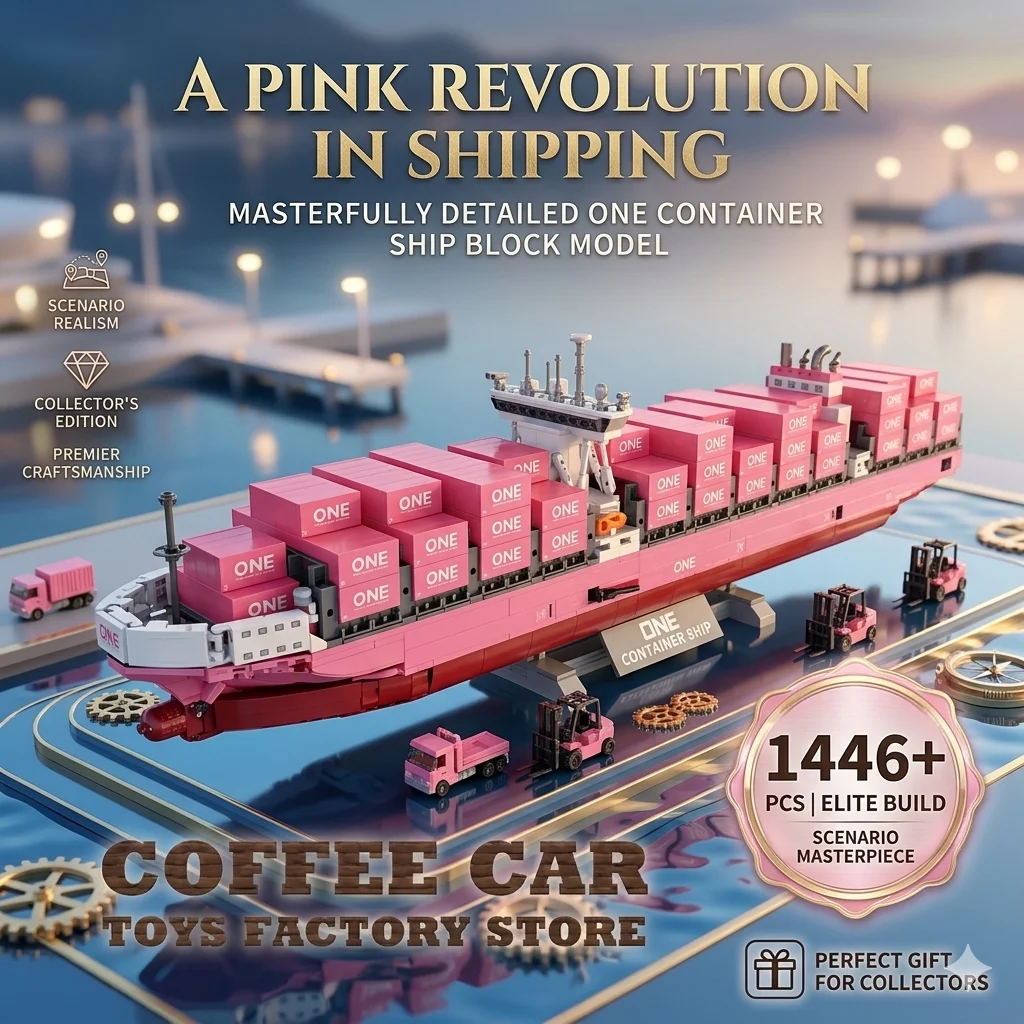 

1446PCS MOC ONE Pink Container Ship Building Blocks DIY Ocean Freight Boat Model Bricks Series Modern Transport Collection Toy