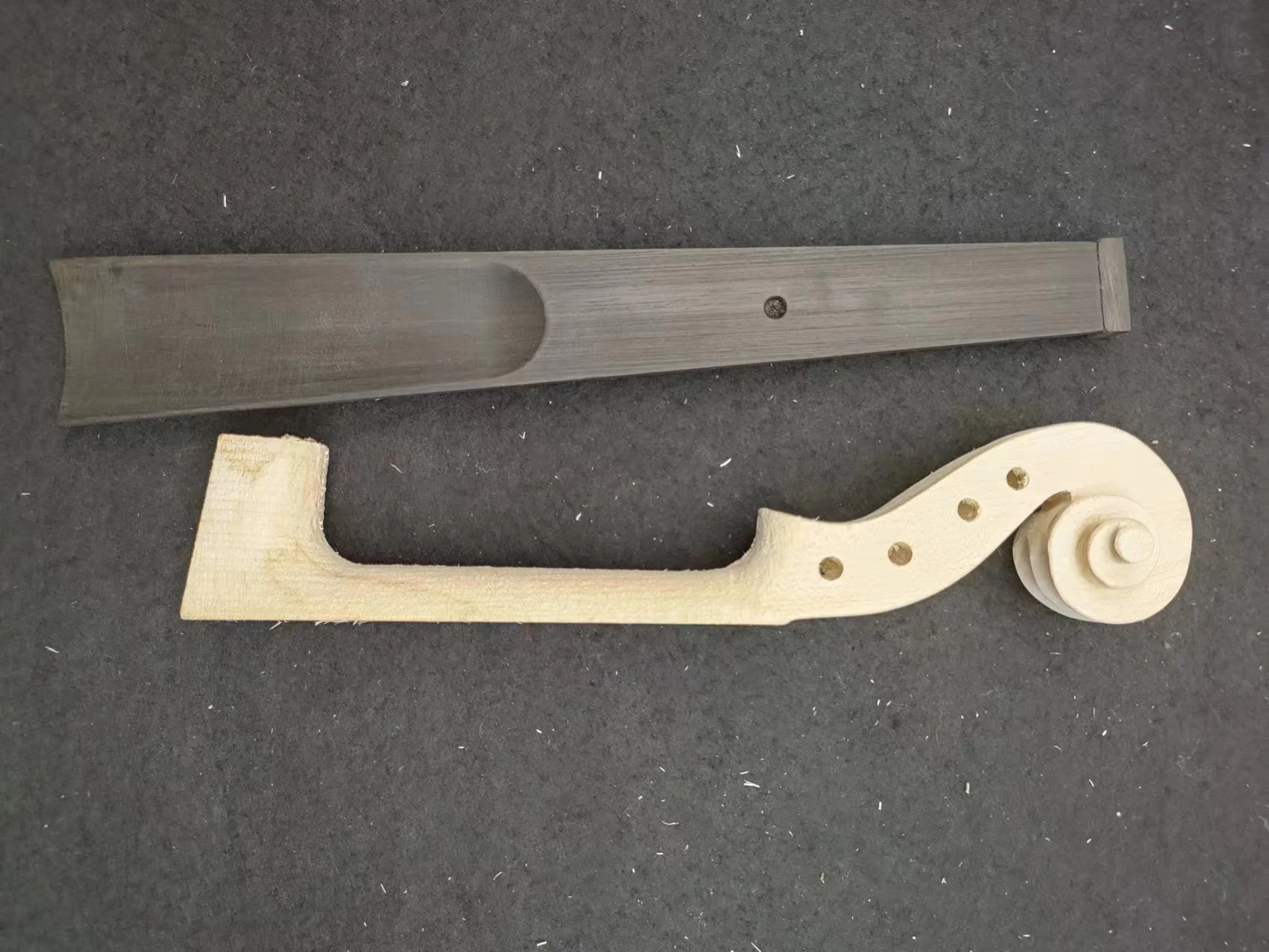 1Set Unfinished Violin Viola Neck Scroll With Ebony Fingerboard Maple Wood Unvarnished