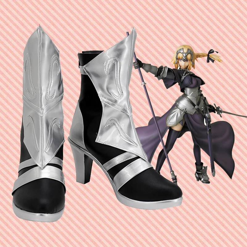 

Fate/Apocrypha Ruler Jeanne d'Arc Cosplay Shoes Joan of Arc Cosplay Anime Halloween High Heel Silver Boots
